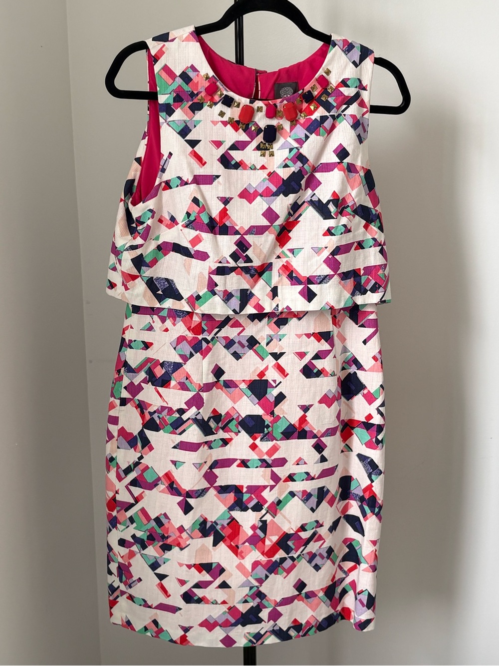 Vince Camuto Hot Pink Multicolor Embellished Dress